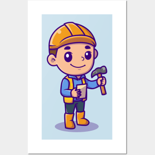 Cute Architect Holding Hammer Posters and Art